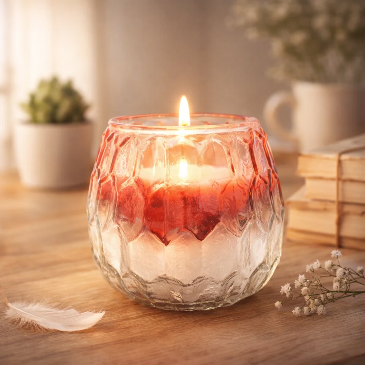 Honeycomb Ruby Lustre Glass Votive Candle Holder – Elegant Candle Stand for Warm Ambiance - 3.5 X 3.5 X 3.2"